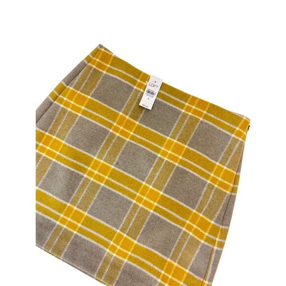 LOFT Gold & Gray Check Wool Blend Mini Skirt Women’s Size 8 NWT $70 - Picture 2 of 4